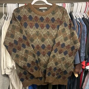 Vintage 90s Geoffrey Beene
Classics Brown Geometric
Argyle Knit Sweater Sz Large
